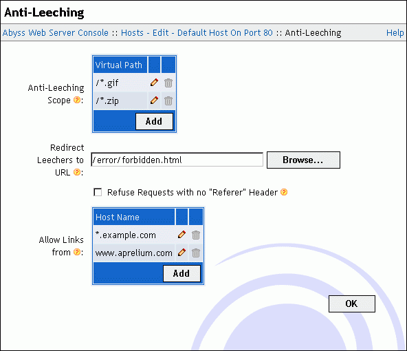 Anti-Leeching dialog
