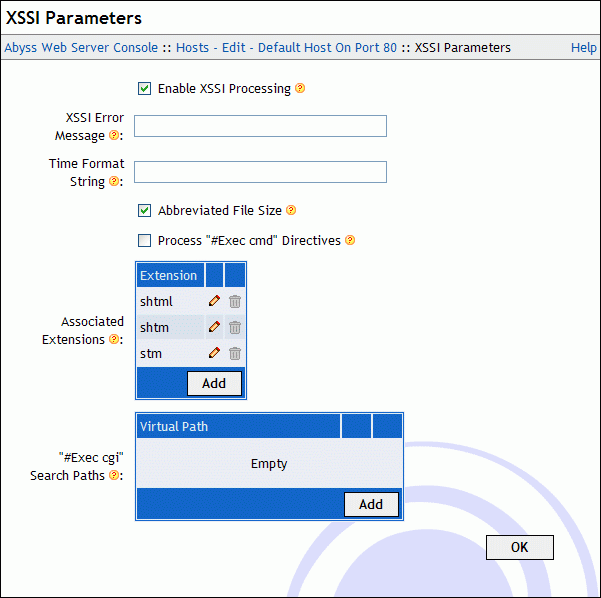 XSSI Parameters dialog