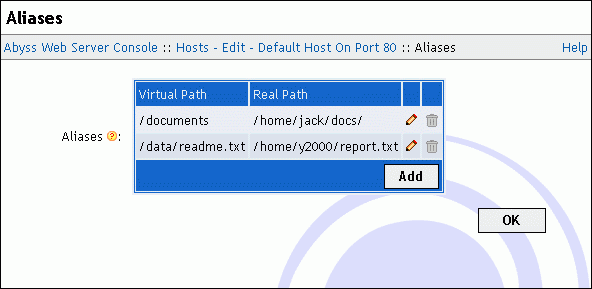 Aliases dialog