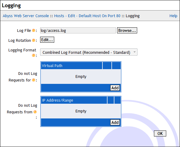 Logging dialog