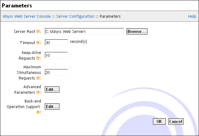 Server Parameters dialog