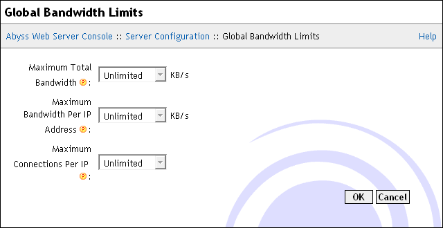 Global Bandwidth Limits dialog